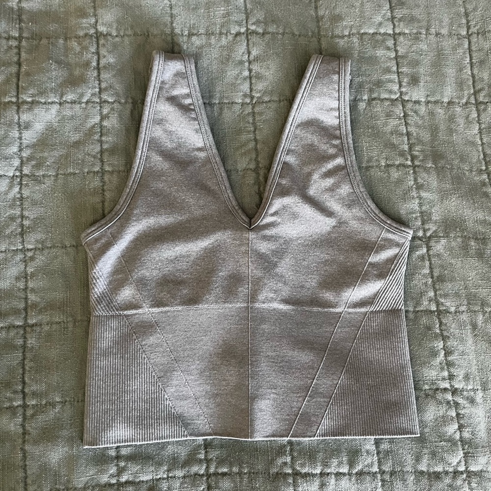 Gray V-Neck Sleeveless Top